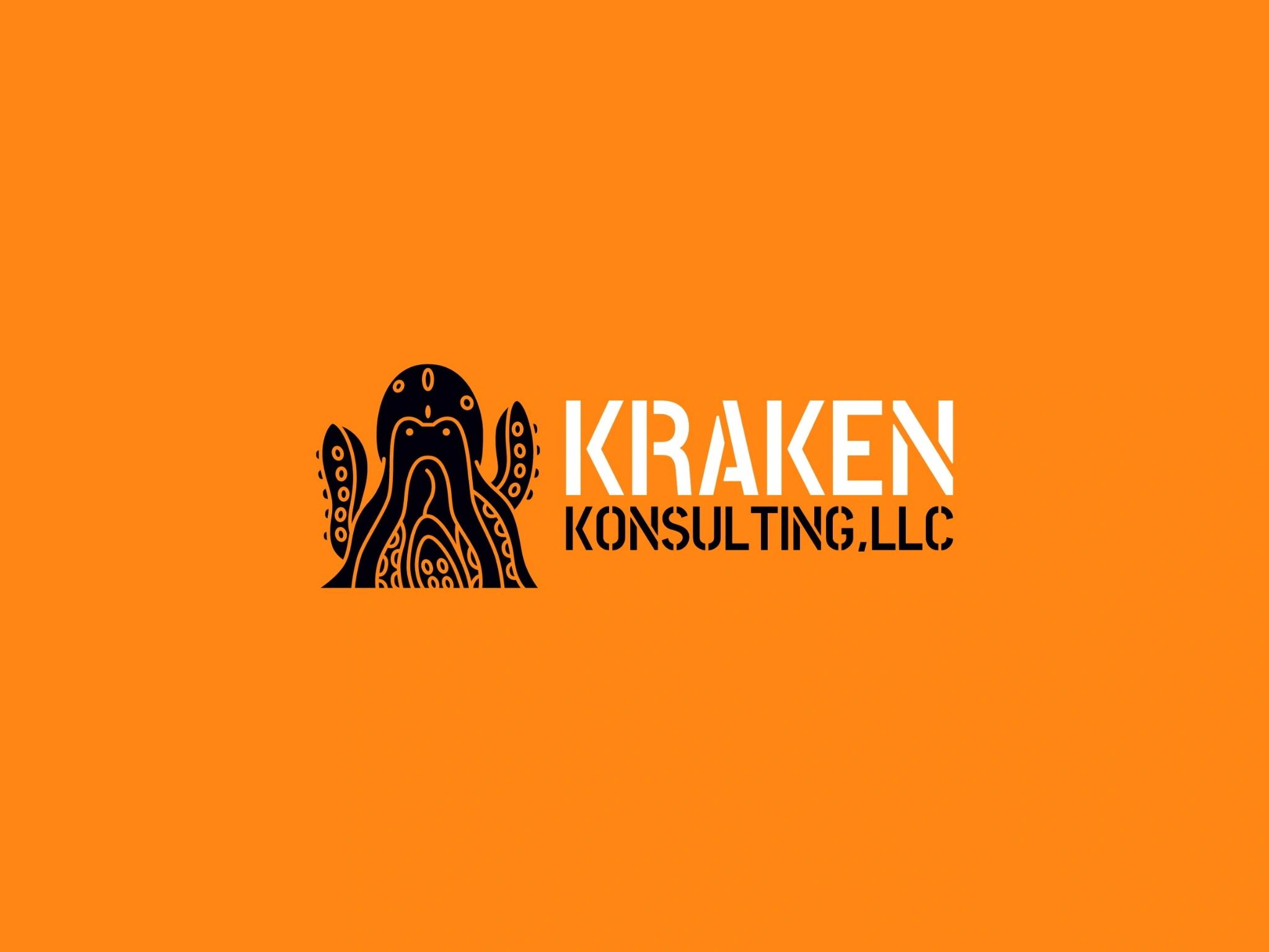 Logo of Kraken Konsulting, LLC with an octopus graphic and orange background.
