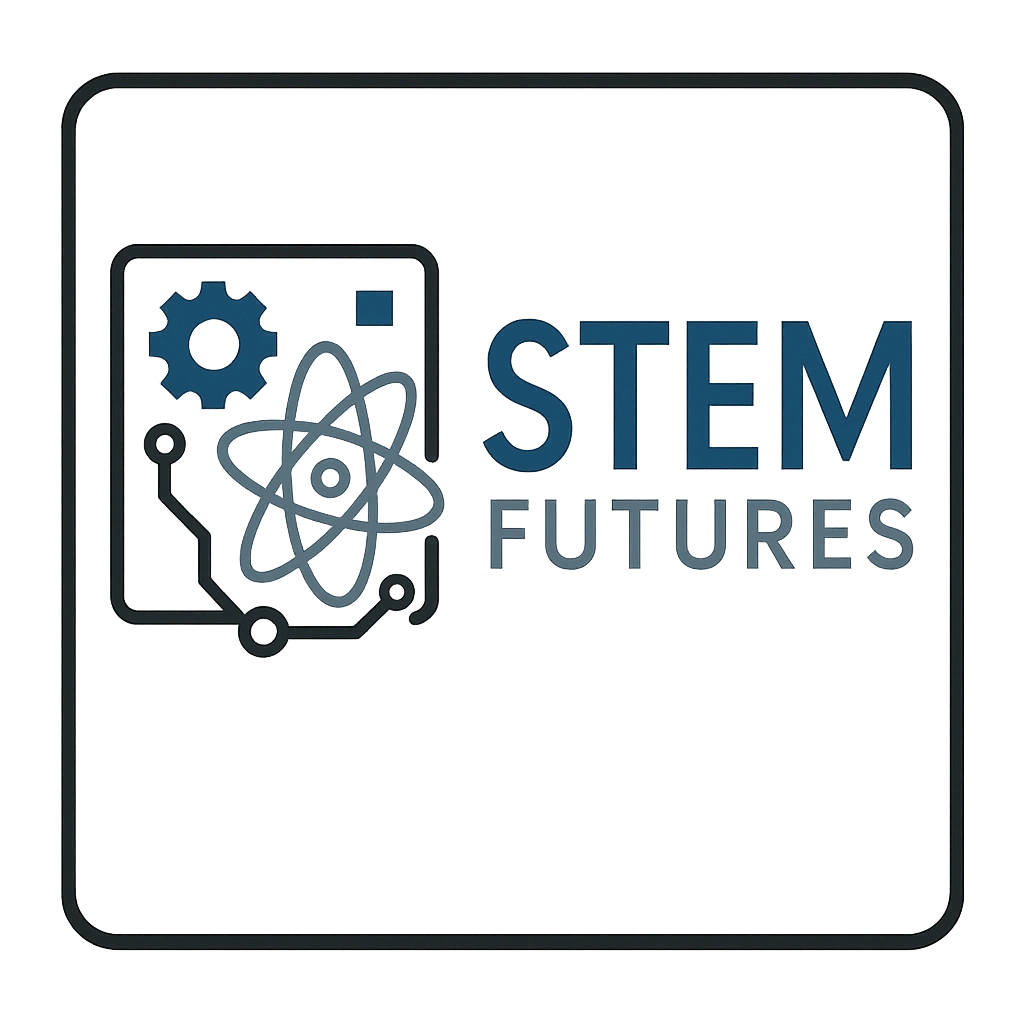 STEM FUTURES Consulting logo with image of orbiting image and gear