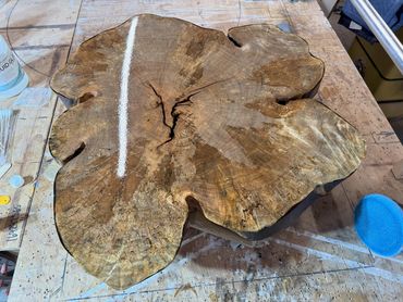 Large "Cookie" table with heavy figuring that includes spalting, tiger (lightning) stripes, honey co