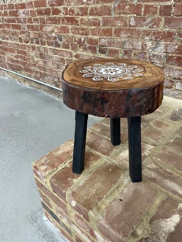 Completed snowflake stool, hand carved