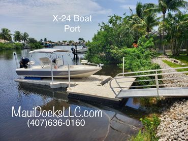 Wave Armor X-24 boat port installed by Maui Docks in Florida. Drive on boat port boat lift by Maui d