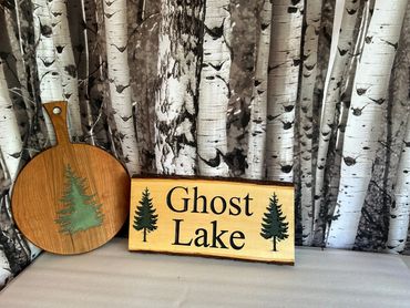 Ghost Lake written on a wooden plaque