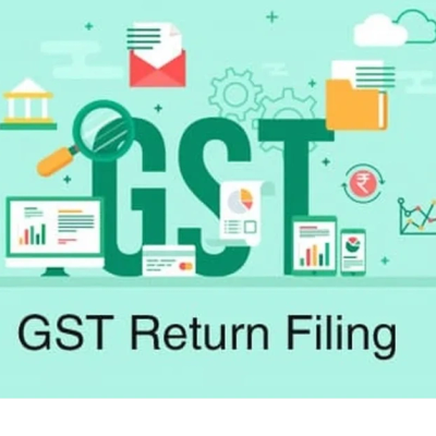 Illustration representing GST return filing with charts, documents, and digital devices.