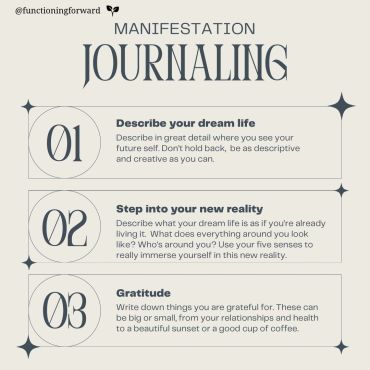 Steps for manifestation journaling to imagine and appreciate your dream life.