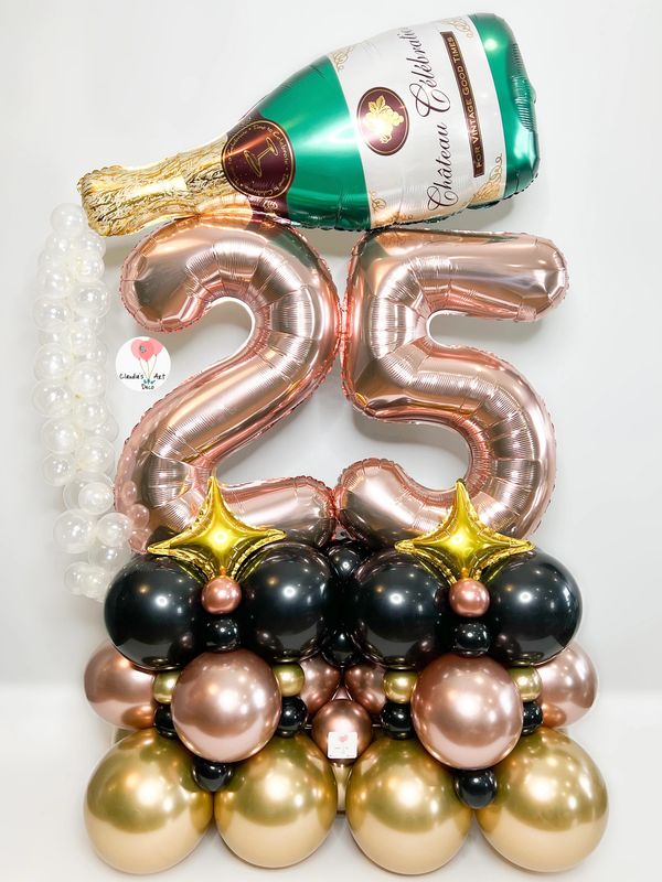Twenty five foil balloons with champagne foil balloon bottle