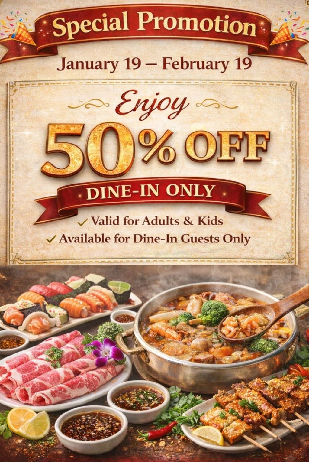 Special Promo Graphic 50% OFF Dine IN with hot pot image