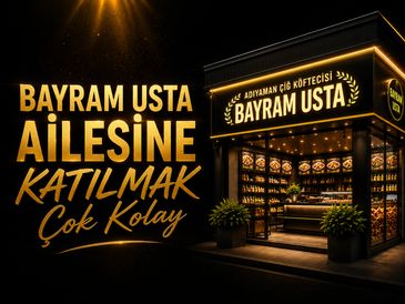 Bayram Usta restaurant exterior with inviting golden lights at night.