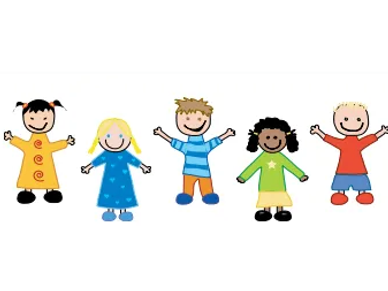 Cartoon kids with different clothes and hairstyles.