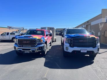 Owners truck on right and install truck on left. 
