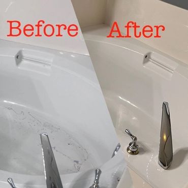 Bathtub before and after cleaning showing a clear difference.