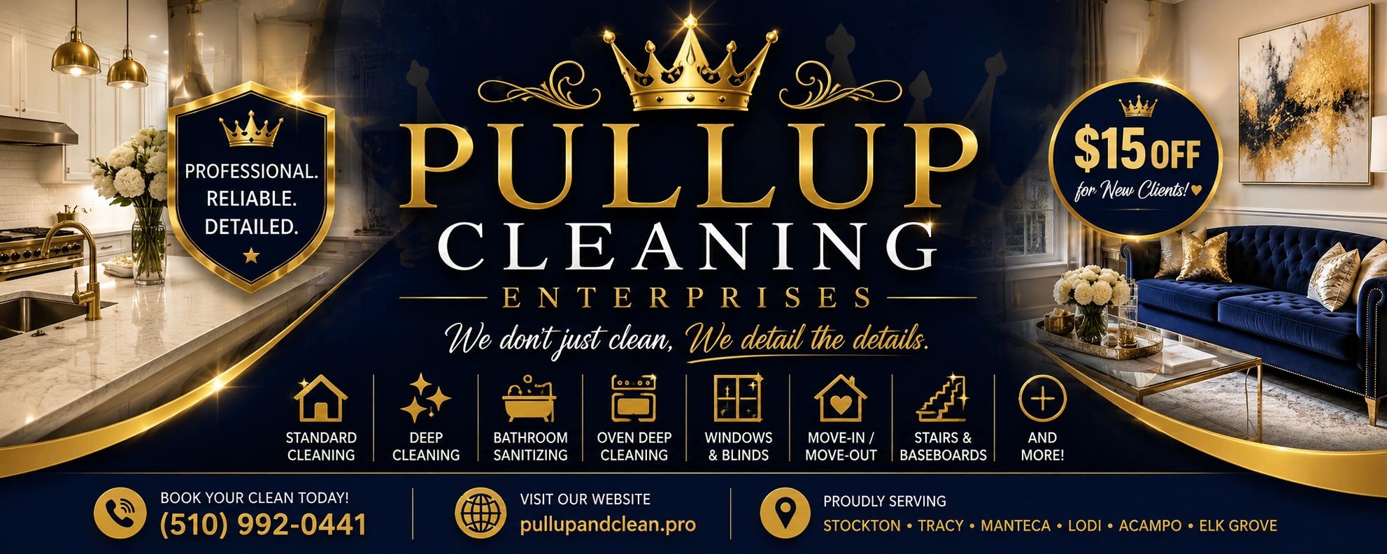 Pull Up Cleaning Enterprises offers professional and detailed cleaning services.