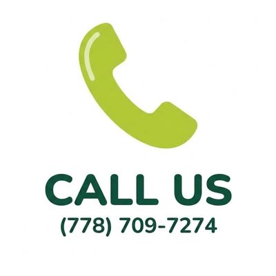 Green phone icon with call us text and phone number.