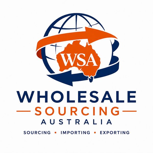 Logo of Wholesale Sourcing Australia featuring Australia map and arrows.