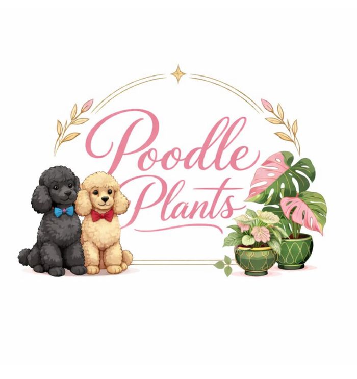 Illustration of poodles with plants and 'Poodle Plants' text.