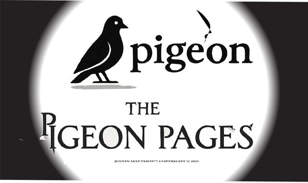 Logo featuring a pigeon silhouette and the text 'Pigeon The Pigeon Pages'.