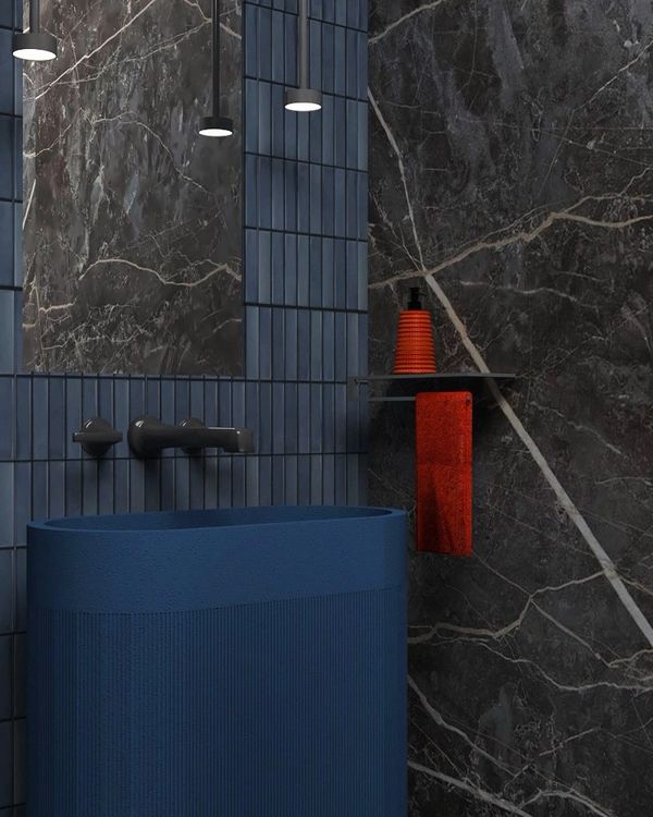 Moody blue powder room