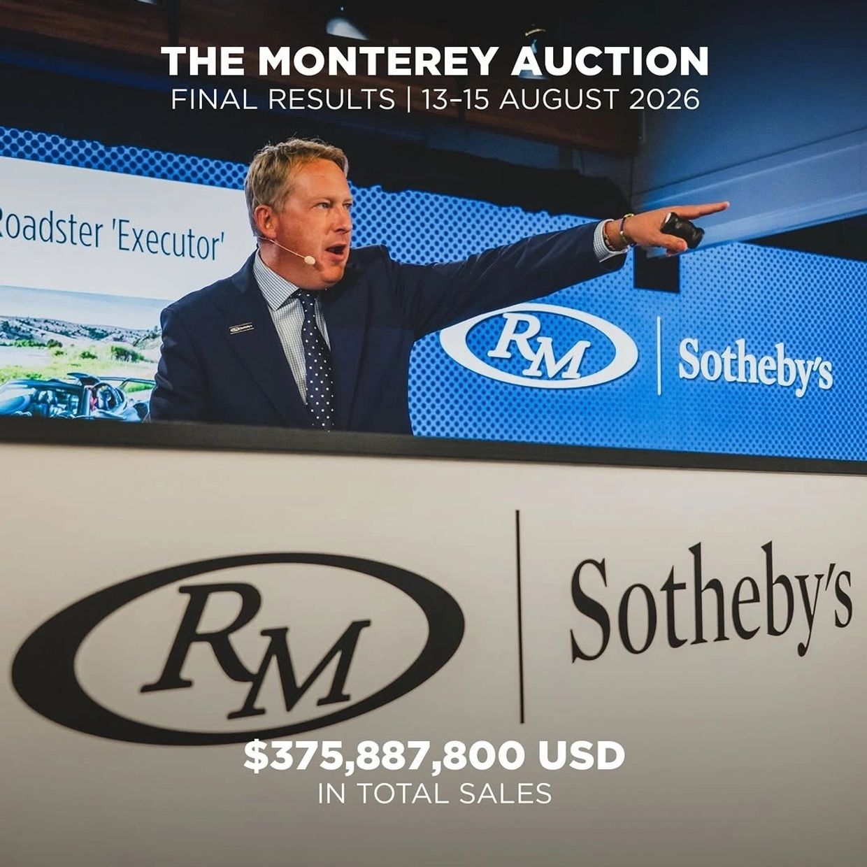 Auctioneer at RM Sotheby's Monterey Auction 2026.