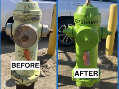 Comparison of a fire hydrant before and after restoration and repainting. Hydrant painting