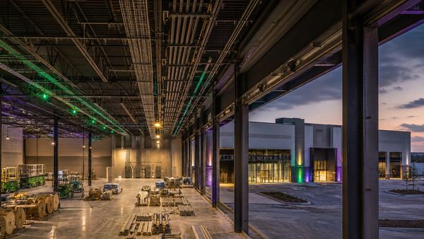 Commercial electrical installation and lighting inside a large industrial facility in Central Texas