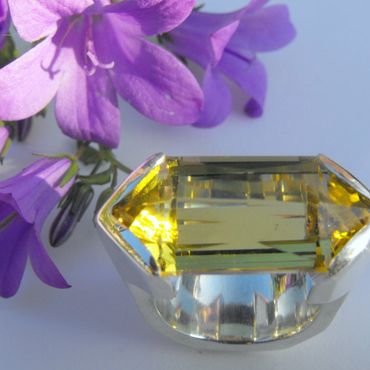 Completely unique green gold quarts gemstone set in silver. This completely one off  ring is now in