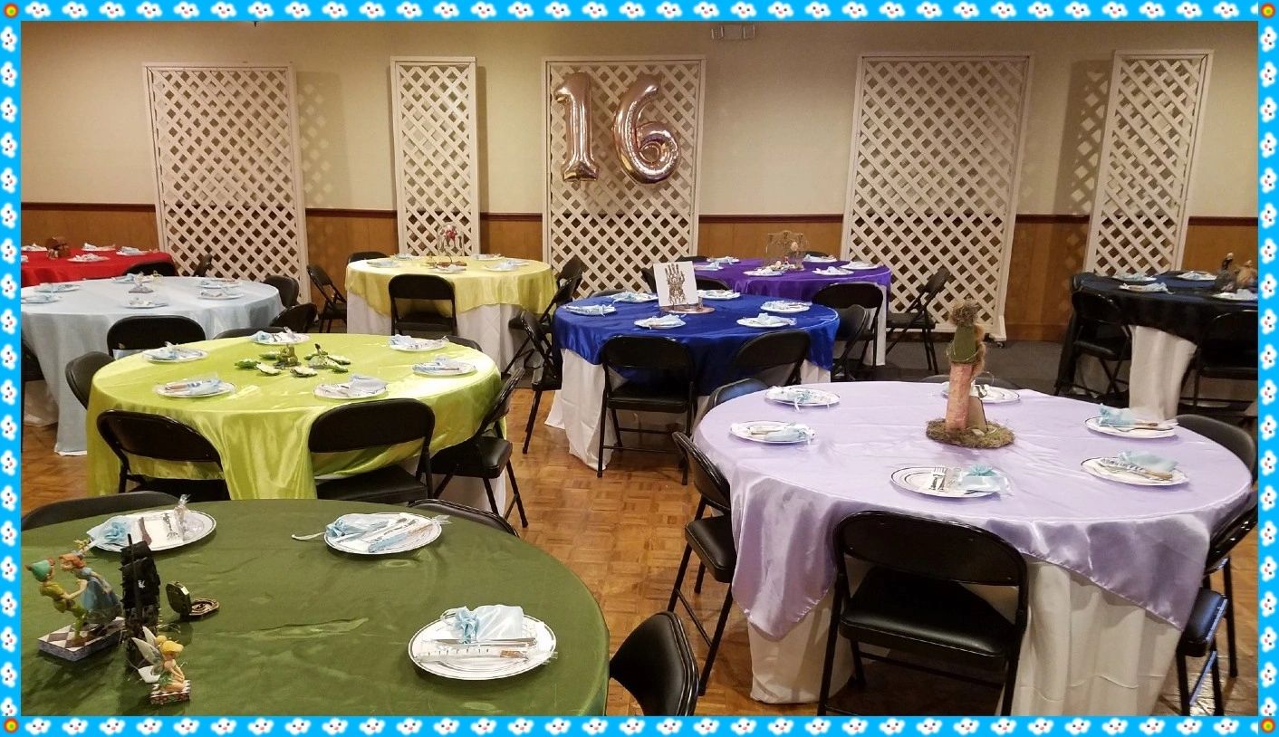 The photo shows tables set for a 16-year-old's birthday party.