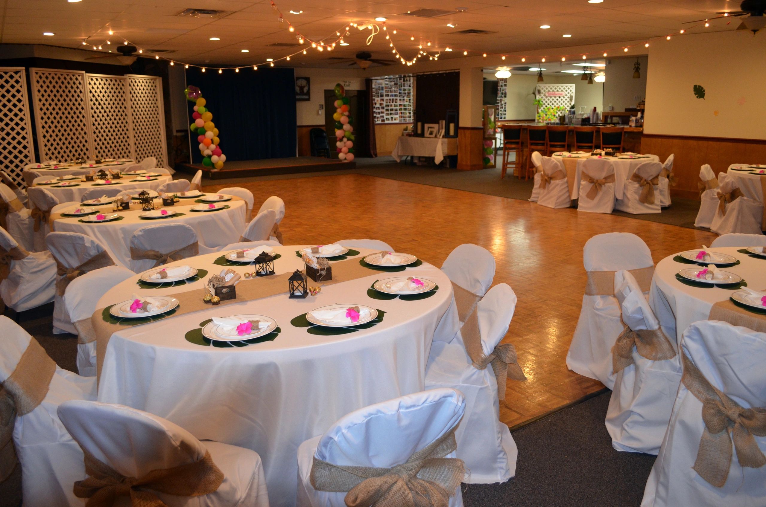 A photo taken in the Lodge Room showing wonderful table decorations set up by a renter.