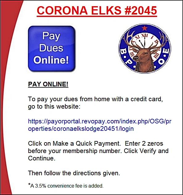 Graphic showing how to pay dues online