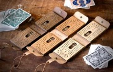 KNODY Travel Cribbage Boards | Three 3-track wooden cribbage boards in open play mode