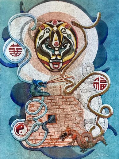 "Great Wall", original monoprint/collagraph by printmaking artist Jack Pachuta.