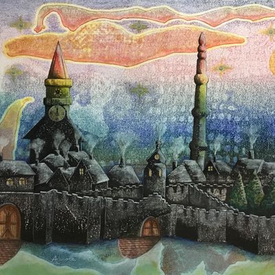 "Gallery of city, sea, and landscapes by monoprints/collagraphs by printmaking artist Jack Pachuta.