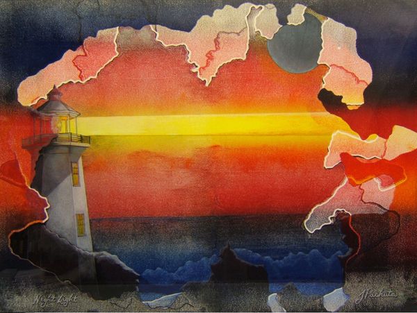 "Night Light", original monoprint/collagraph by printmaking artist Jack Pachuta.