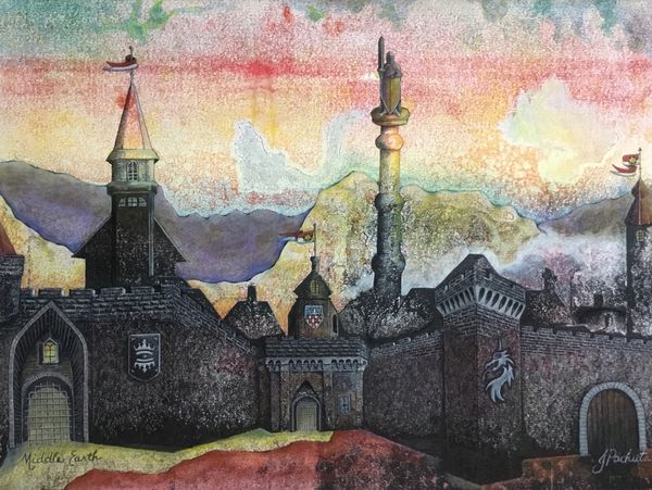 "Middle Earth", original monoprint/collagraph by printmaking artist Jack Pachuta.