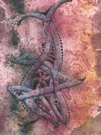 "Gorm Iasc", original monoprint/collagraph by printmaking artist Jack Pachuta.