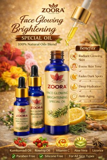 Zoora Face Glowing Brightening Oil with natural ingredients for radiant skin.