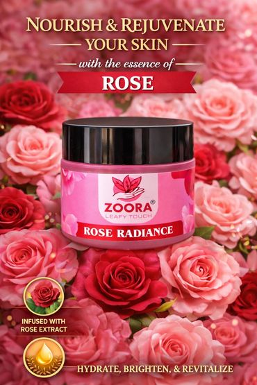 Zoora Rose Radiance cream nourishes skin with rose essence for hydration and radiance.