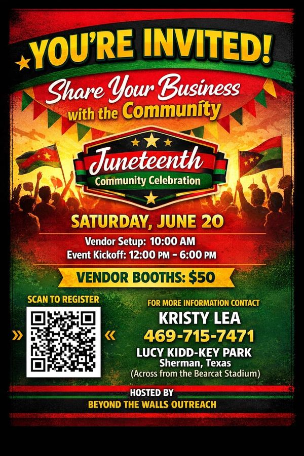 Invitation to Juneteenth community business celebration on June 20 with vendor booths for $50.