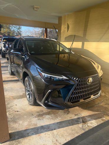Front view of a black car