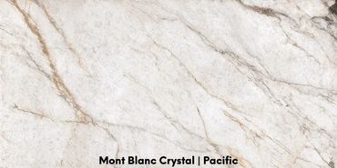 MONT BLANC CRYSTAL has white quartzite look-alike with intersecting veins of white, warm gray hues