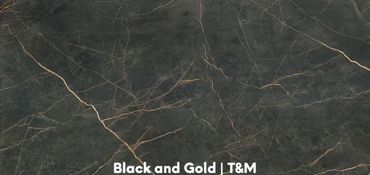 Black and Gold porcelain
mimics the luxurious and opulent look of marble varieties like Portoro Gold