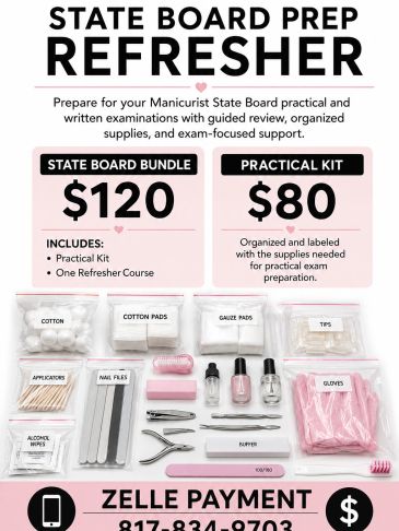 State board prep refresher with bundles and kit for manicurists.