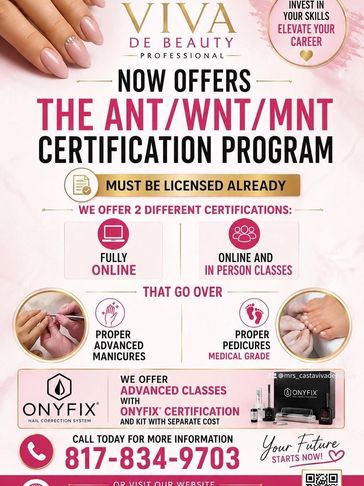 Viva De Beauty offers ANT/WNT/MNT certification program for licensed professionals.