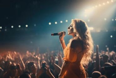 Female singer in a concert hall singing.