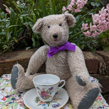 Traditional style teddy bear in camel colour short mohair.  Handmade to order
