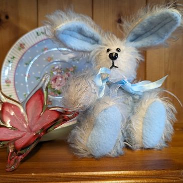 Winsome, a blue sparse but long mohair rabbit.  Handmade to order.