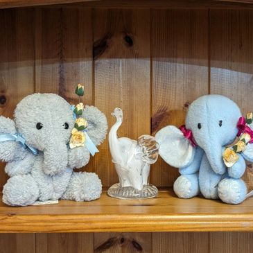 Ellie and Ella, small acrylic cuddly elephants.  Made to order.