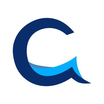 Stylized letter C with blue wave design.