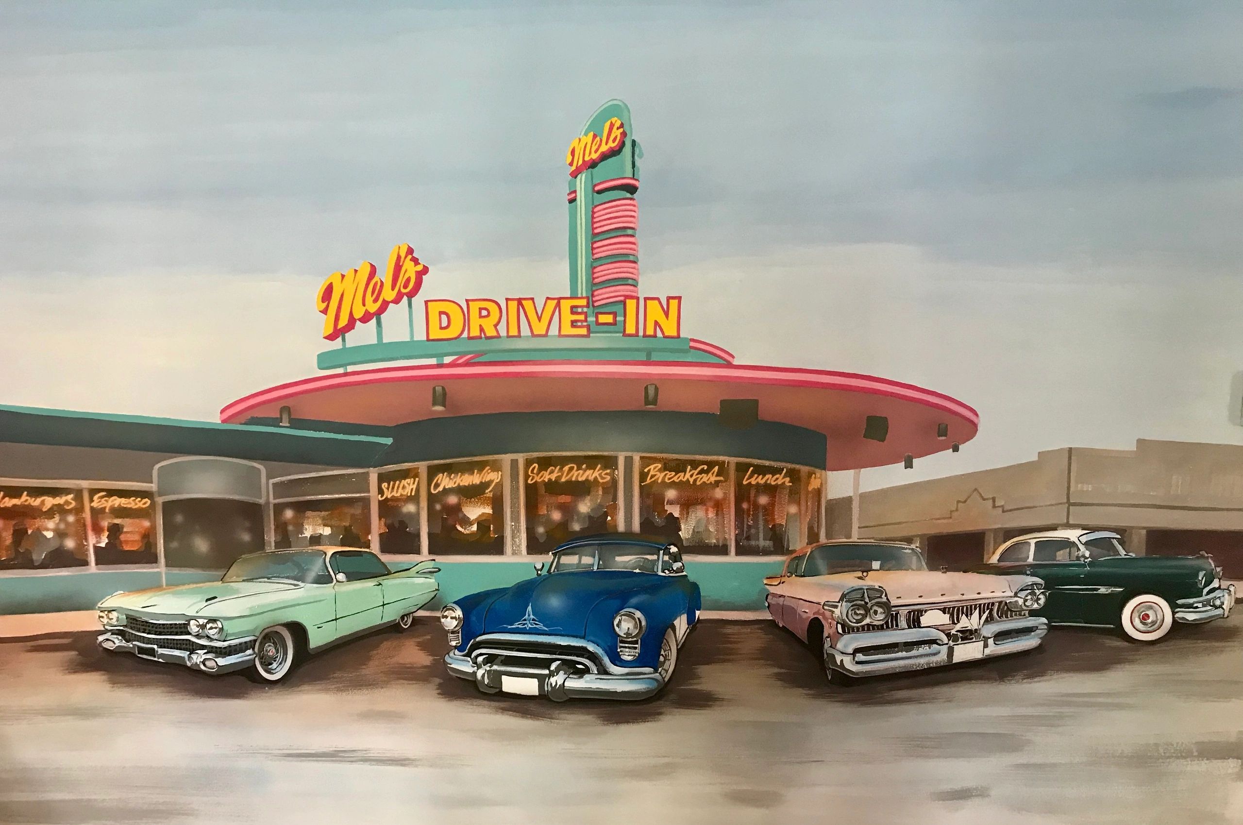 American Graffiti themed wall art mural