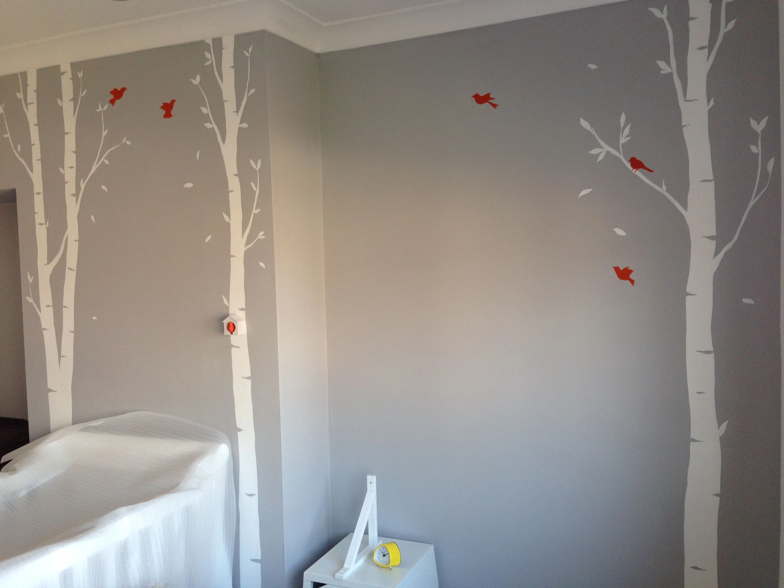 Silver birch tree painted mural