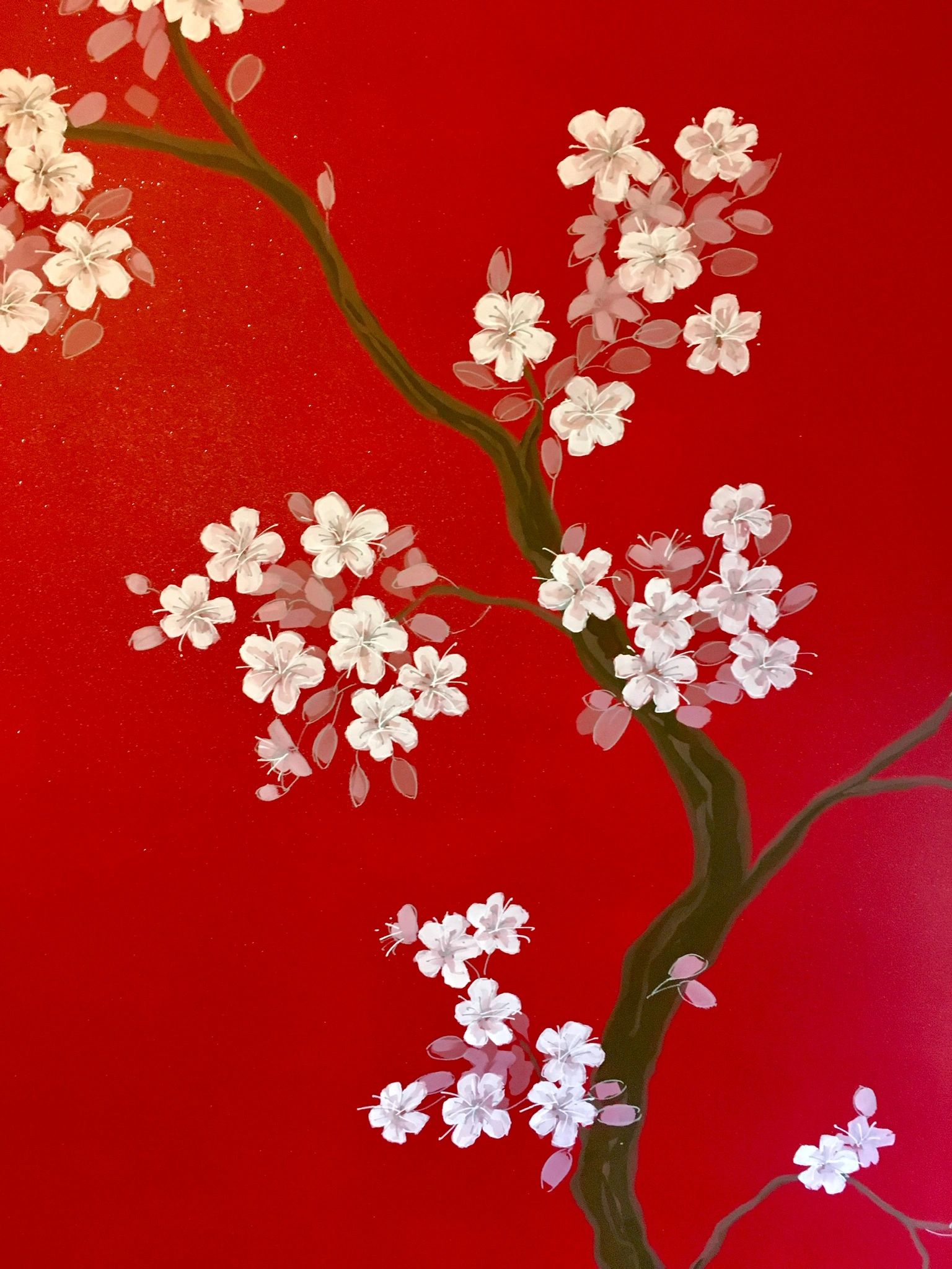 Painted blossom tree mural