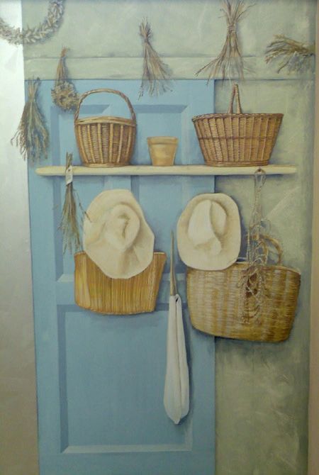 Trompe l'oeil 'trick of the eye' basket mural